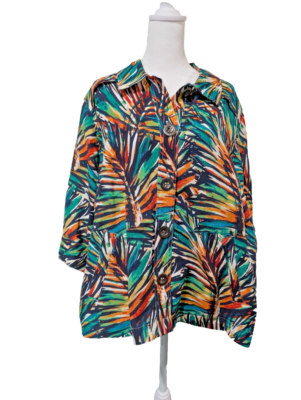 Christopher Banks CJ Banks Linen Jacket Womens 1X Bright Tropical Button Shirt
